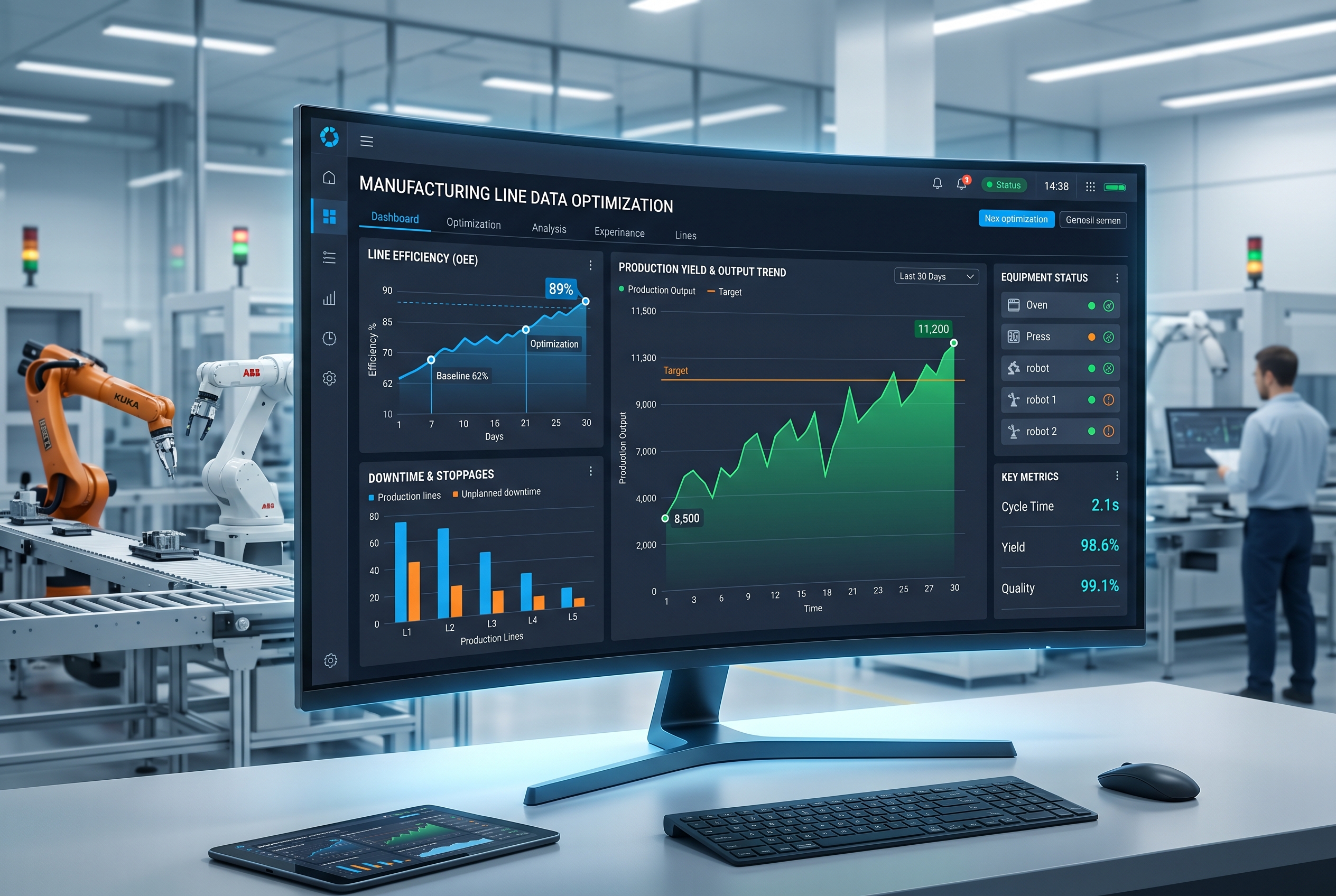 Üretim hattı verilerinin optimize edildiğini gösteren bir grafik ve analiz arayüzü